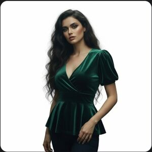 Ember Velvet Emerald Green Puffed Sleeve Whimsigoth Festive Holiday Peplum Top L